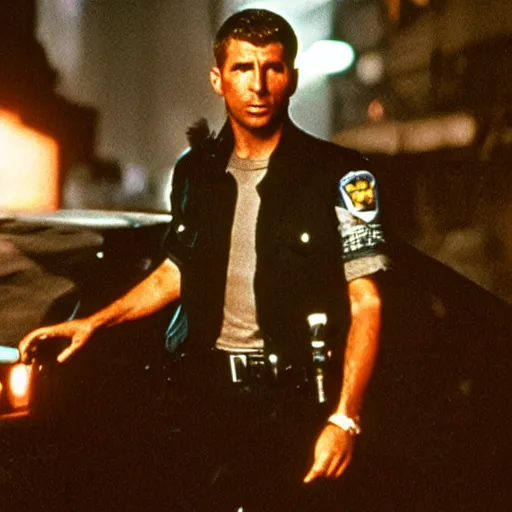 Image similar to film still blade runner Officer Deckard wearing Supreme Drip
