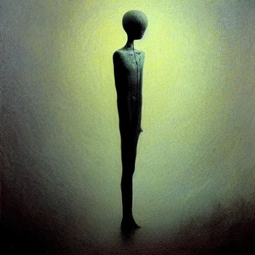 Image similar to slenderman, high detail, masterpiece, oil on canvas, art by beksinski