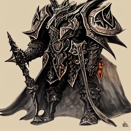 Prompt: heavy knight concept art inspired by archaon the everchosen, dark fantasy, intricate, highly detailed