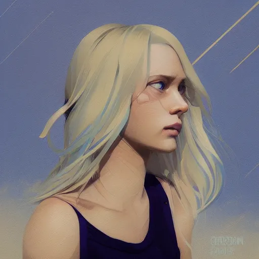 Image similar to Beautiful girl with a blond hair and blue eyes profile picture by Greg Rutkowski, asymmetrical, Organic Painting , Matte Painting, geometric shapes, hard edges, street art, trending on the artstation, realistic:2 by Sachin Teng:4, blur: -4