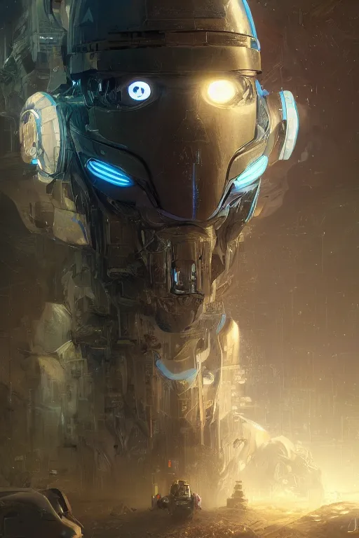 Image similar to sentient robot, close - up portrait, intricate, elegant, volumetric lighting, scenery, digital painting, highly detailed, artstation, sharp focus, illustration, concept art, luis rollo, ruan jia, steve mccurry, john berkey