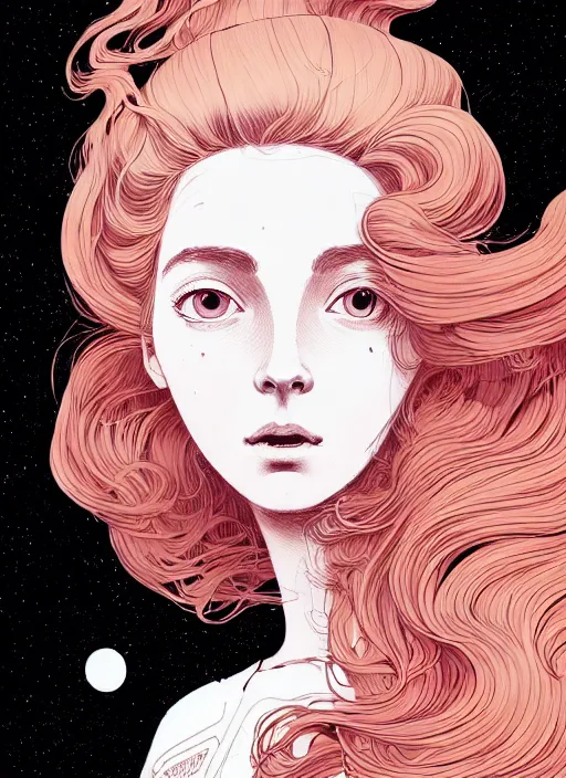 Prompt: highly detailed portrait of a hopeful pretty astronaut lady with a wavy blonde hair, by james gilleard, by kaethe butcher, by greg rutkowski, by konstantin yuon, 4 k resolution, nier : automata inspired, bravely default inspired, vibrant but dreary but upflifting red, black and white color scheme!!! ( ( space nebula background ) )