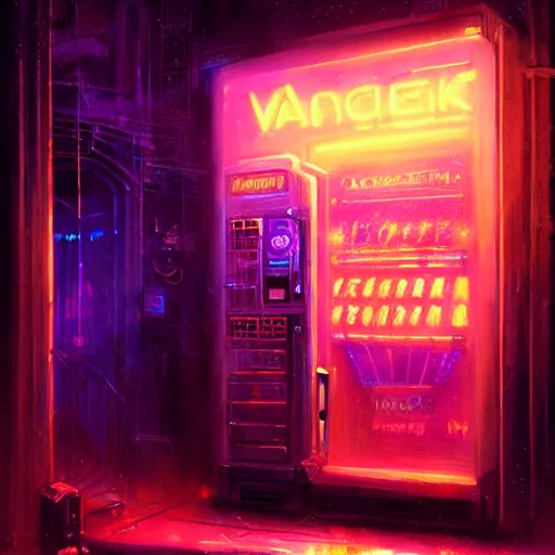 Prompt: a vending machine dimly neon lighting a dark alley, by greg rutkowski and gaston bussiere, dim purple and blue neon lighting, beautiful volumetric - lighting - style atmosphere, futuristic atmosphere, intricate, detailed, photorealistic imagery