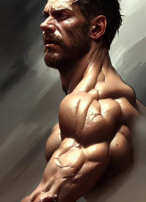 Prompt: Portrait of a man, scarred! D&D, muscular, fantasy, intricate, elegant, highly detailed, digital painting, artstation, concept art, smooth, sharp focus, illustration, art by artgerm and greg rutkowski and alphonse mucha