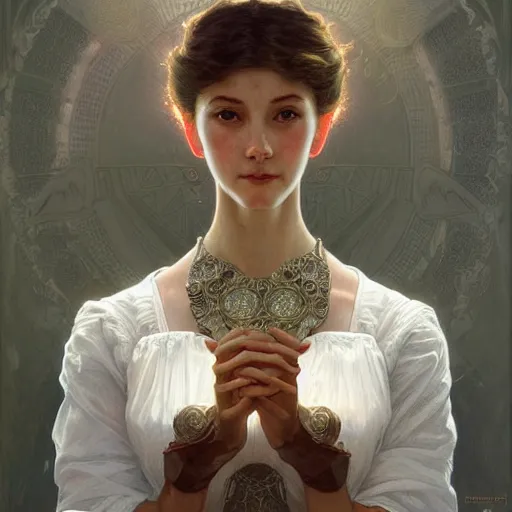 Prompt: portrait of a robot, intricate, elegant, highly detailed, digital painting, artstation, concept art, smooth, sharp focus, illustration, art by artgerm and greg rutkowski and alphonse mucha and william - adolphe bouguereau