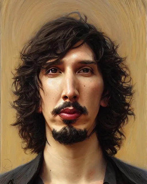 Image similar to beautiful realistic artistic detailed portrai of a short - haired adam driver by gaston bussiere, donato giancola