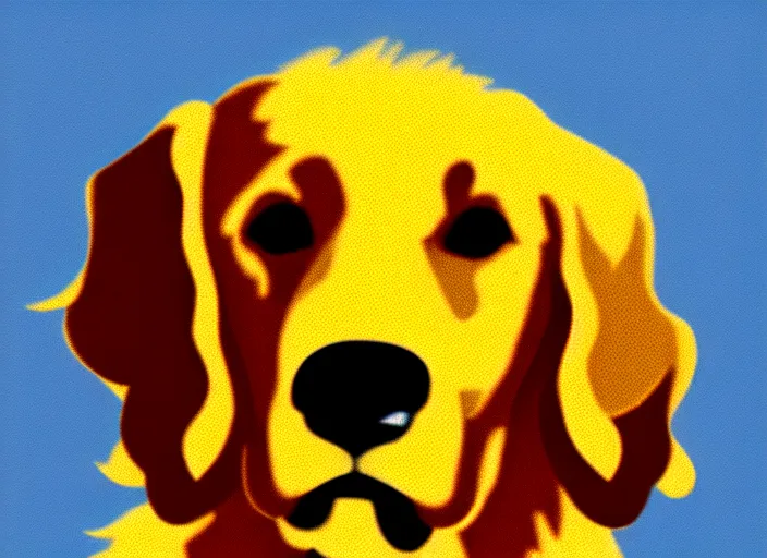 Image similar to golden retriever, white background, cartoon, high detail, no cut off