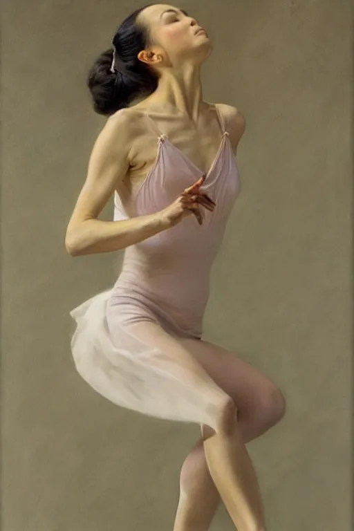 Prompt: portrait of a gorgeous graceful filipina prima ballerina, by donato giancola and berthold woltze.