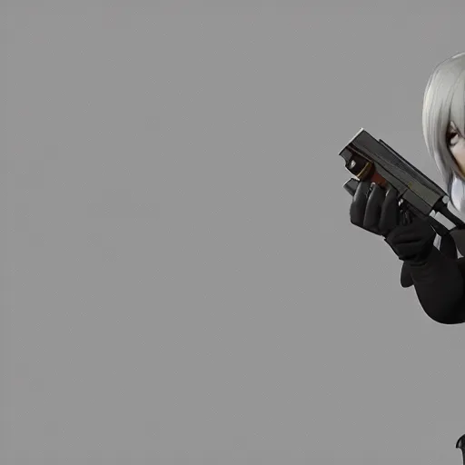 Prompt: 2B nier automata pointing a gun, 4k, realistic, unreal engine render, trending in artstation, artstationHD, artstationHQ
