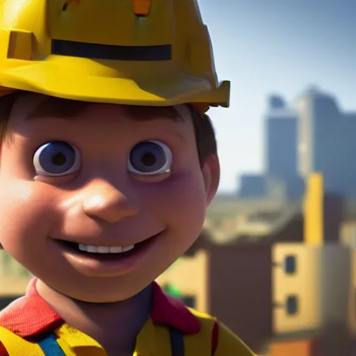 Prompt: bob the builder as a real life human person shot from cinematic, hyper detailed, ultra realistic 4k trending on artstation