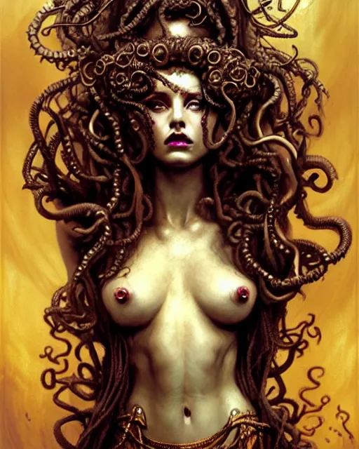 Prompt: burlesque medusa, sexy, fantasy character portrait, ultra realistic, concept art, intricate details, art nouveau, highly detailed by greg rutkowski, gaston bussiere, craig mullins, simon bisley, arthur rackham