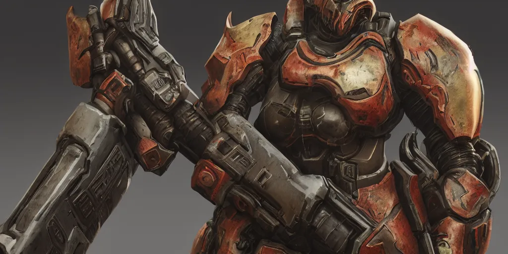 Image similar to female doom slayer extreme details epic dramatic realistic unreal engine render