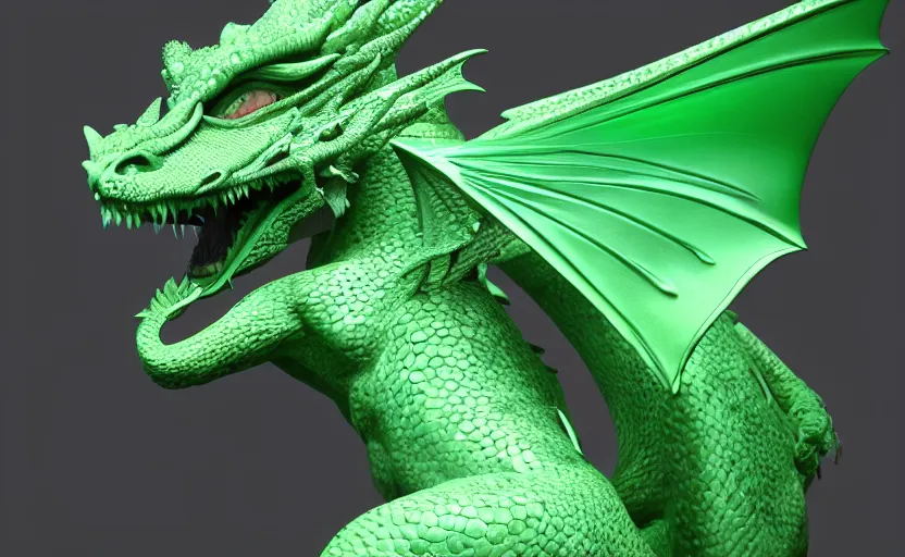 Image similar to statue of a dragon made of green jade, subsurface scattering, translucent, Dynamic Light and Shadows, Rendering, Redshift, 8k