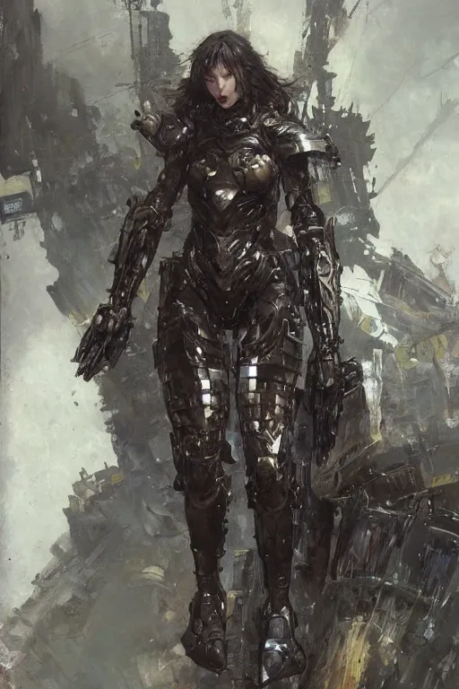 Image similar to full body girl metal armor painting by gaston bussiere, greg rutkowski, yoji shinkawa, tsutomu nihei