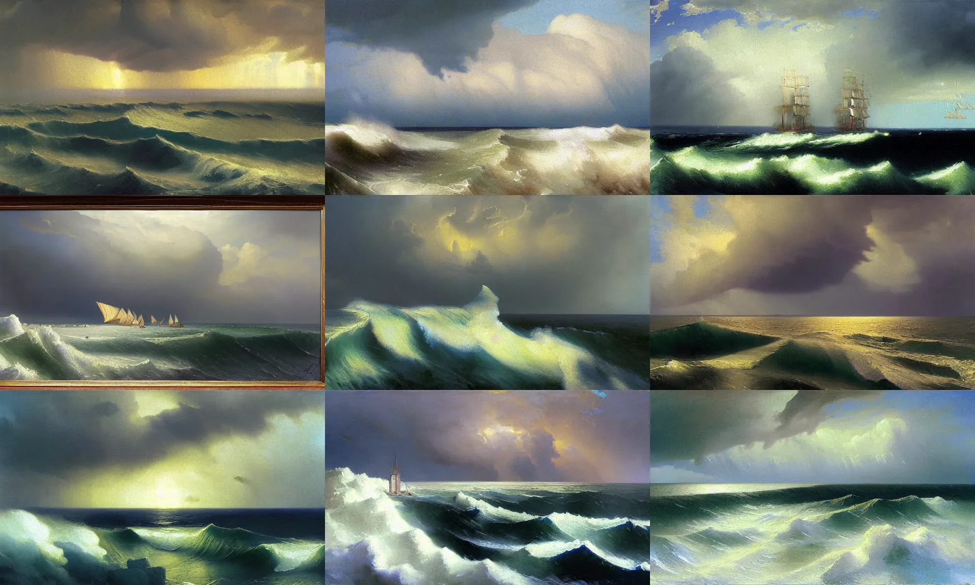 Prompt: stormy sky, extremely strong wind, cumulonimbus, realism, modern painting, digital art, view from above on seascape, artwork by christopher blossom and frederick judd waugh and Russ Kramer and Christian Riese Lassen and ivan aivazovsky and isaac levitan