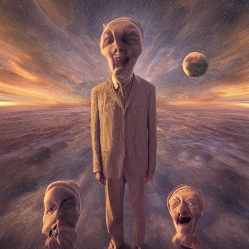 Image similar to a little time and a lot of space stands a man with infinite faces, 4 k, high level of detail, surrealism