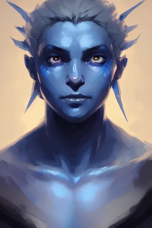 Image similar to portrait of a blue genasi from d&d by Greg Rutkowski, d&d character, blue, black background, highly detailed portrait, digital painting, artstation, concept art, smooth, sharp foccus ilustration, Artstation HQ