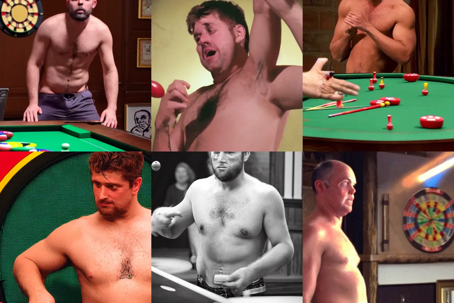 Prompt: Ludo Sanders shirtless playing darts