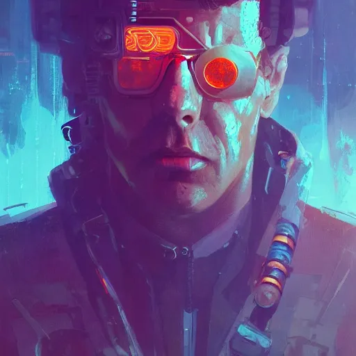 Image similar to a head and shoulders portrait of a space cowboy, neon, retro, steampunk, smooth, sharp focus, intricate, artstation, detailed concept art by Marc Simonetti, blade runner