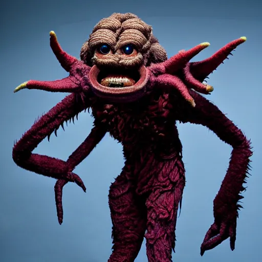 Image similar to demogorgon as a muppet. highly detailed felt. hyper real photo. 4 k.