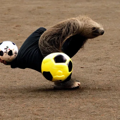 Prompt: sloth playing soccer