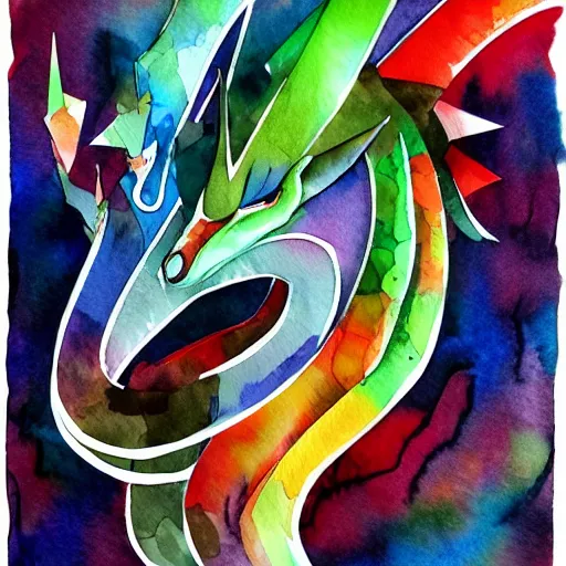 Prompt: a dragon made of various abstract colorful shapes, in the style of nujabes, watercolor painting, surrealist