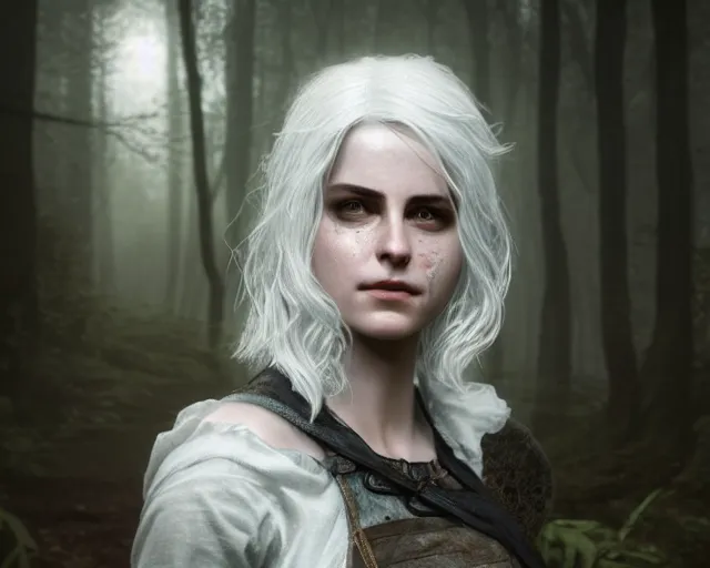 Image similar to 5 5 mm portrait photo of a real life ciri with a face scar, in a magical forest. dark atmosphere. art by greg rutkowski. highly detailed 8 k. intricate. lifelike. soft light. nikon d 8 5 0.