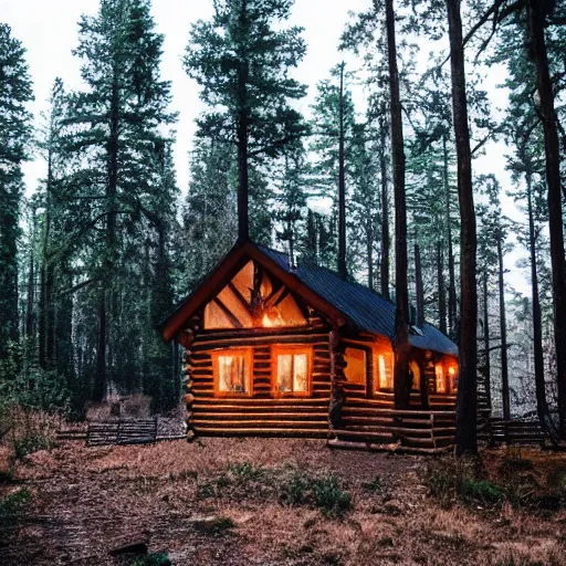 Image similar to A cabin in the woods, dslr, photography