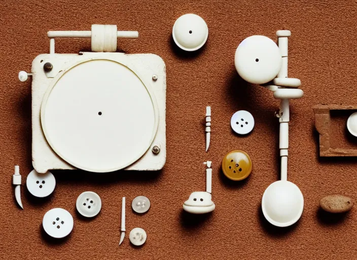 Prompt: realistic photo of a a common brushwood astronomy archeology chemistry bird scientific model equipment gadget object made of brushwood, a button is made of white clay, by dieter rams 1 9 9 0, life magazine reportage photo, natural colors, metropolitan museum collection