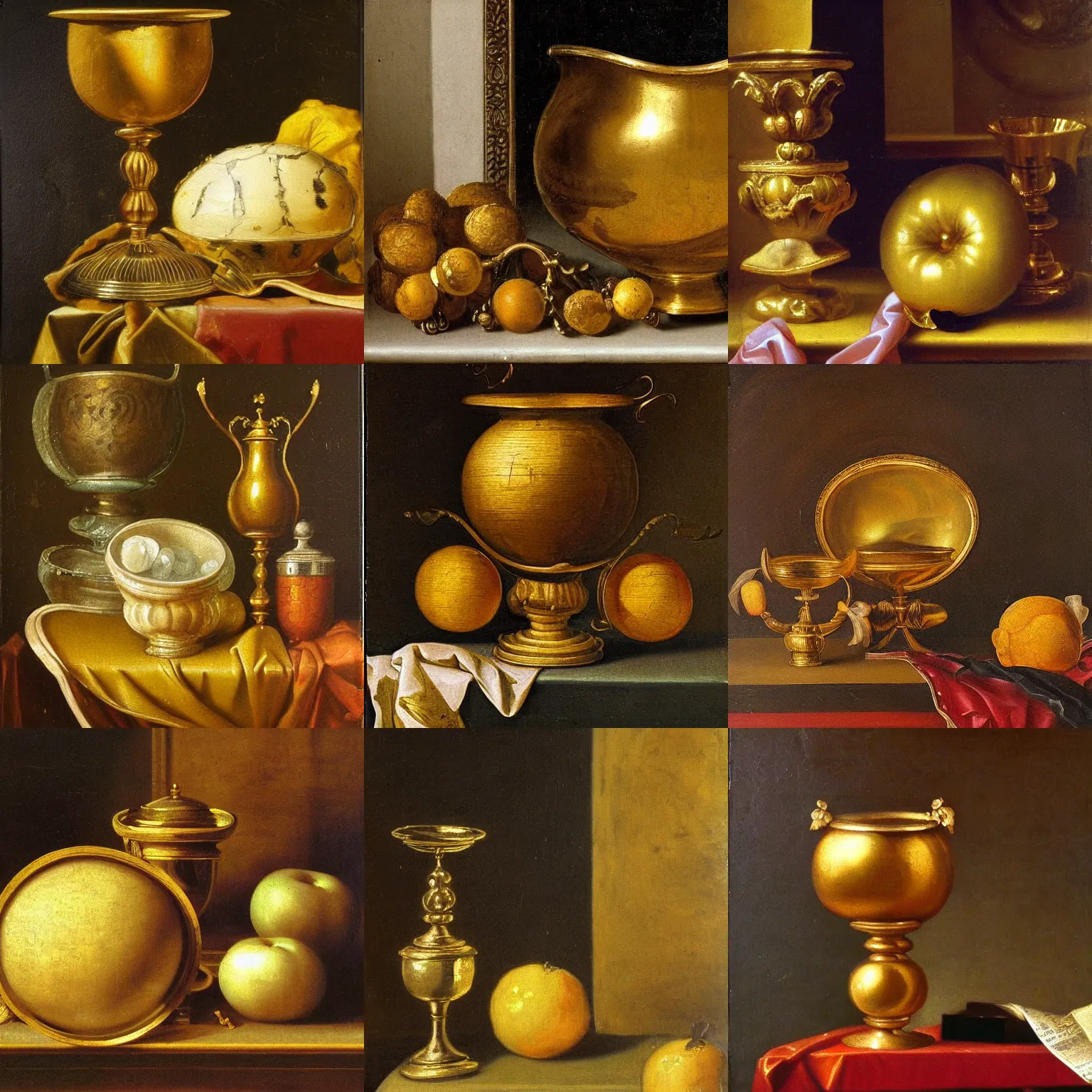 Prompt: insanely fine detail, still life classical academical oil paintintg, a fragment with a close - up golden goblet. flemish baroque, dutch, netherlands.
