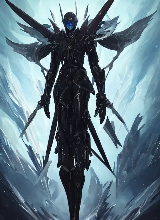 Image similar to dark seraphim knight in light armor wielding a magical lance slaying a sky beast full body silhouette. dark water, cyberpunk pearl armor, futuristic fantasy, highly detailed, digital painting, trending on artstation, concept art, sharp focus, illustration, art by artgerm and nixeu and greg rutkowski and magali villeneuve.