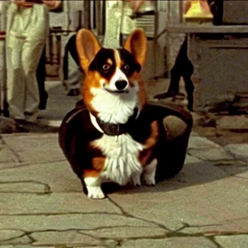 Prompt: A still of a corgi in The Godfather (1972)