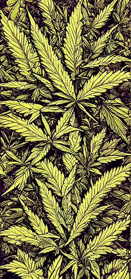 Image similar to ultra-realistic high details digital art of marijuana by Ayami Kojima, 2100K temperature, cold filter