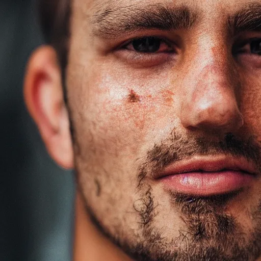 Image similar to close up portrait in hd of a man's face, his skin is transparent