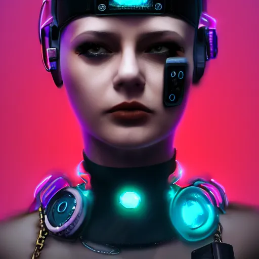 Image similar to detailed realistic female character cyberpunk wearing thick technological collar around neck, realistic, art, beautiful, 4K, collar, choker, collar around neck, punk, artstation, detailed, female, woman, choker, cyberpunk, neon, punk, collar, choker, collar around neck, thick collar, tight around neck, punk,