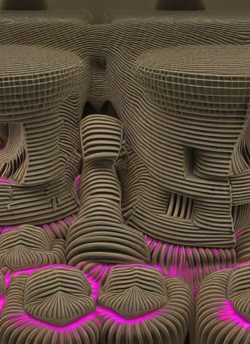 Prompt: highly detailed surreal vfx portrait of a 3 d brutalist landscape of stacks of recursive speakers, polyphonic ecstacy, vibrant vibrations, pulse projections, sonic power, ornate, hyperrealistic, octane render, chiaroscuro, inspired by james jean, android jones, beeple, rhads, alphonse mucha, frostbite 3 engine