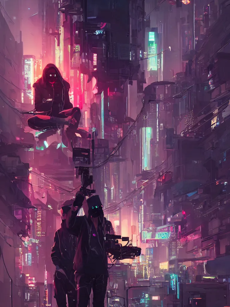 Image similar to cyberpunk hacker with server, lots of wires, art gta 5 cover, official fanart behance hd artstation by jesper ejsing, by rhads, makoto shinkai and lois van baarle, ilya kuvshinov, ossdraws