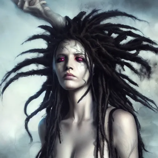 Image similar to dreadlocks, darkwave, darksynth character portrait, sharp, digital matte painting, art by luis royo, greg rutkowski, wlop, dramatic lighting, trending on artstation