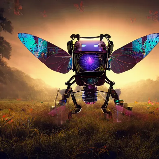 Prompt: high-tech biotech butterfly robot, dan mumford,artstation,morbius,hyperrealistic,hyperdetailed,octane render