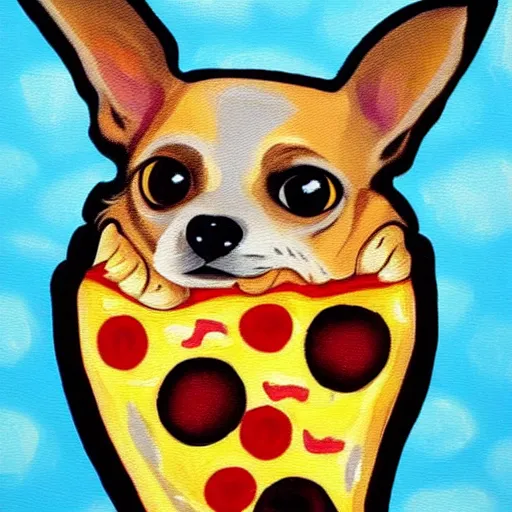 Image similar to abstract painting of a Chihuahua and pizza