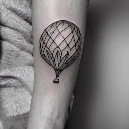 Image similar to a tattoo of balloons, tattoo art, black and white tattoo,