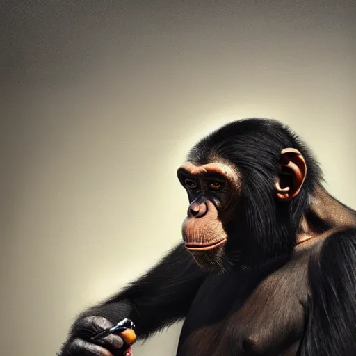 Image similar to a chimp wearing a suit smoking a cigar, dramatic lighting, cinematic, establishing shot, extremly high detail, photorealistic, cinematic lighting, artstation, style by James Gurney