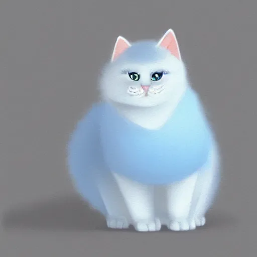 Image similar to cute kitty as a cloud, fluffy, white fur, blue eyes, pixar, concept art, digital art, painting