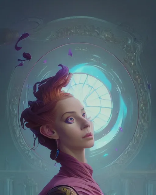 Image similar to highly detailed surreal vfx portrait of a beautiful female magician, stephen bliss, unreal engine, greg rutkowski, loish, rhads, beeple, makoto shinkai and lois van baarle, ilya kuvshinov, rossdraws, tom bagshaw, alphonse mucha, global illumination, detailed and intricate environment