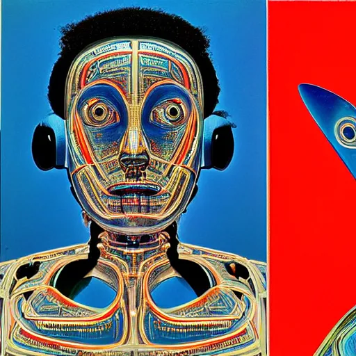 Prompt: A Nubian cyborg, portrait, by Nam June Paik, Man Ray, Richard Avedon