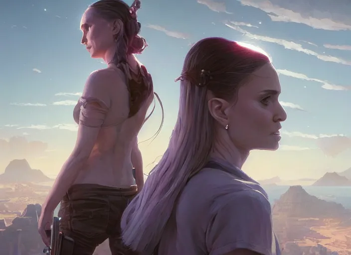 Image similar to highly detailed vanishing - point of natalie portman, in gta v, stephen bliss, unreal engine, fantasy art by greg rutkowski, loish, rhads, ferdinand knab, makoto shinkai and lois van baarle, ilya kuvshinov, rossdraws, tom bagshaw, global illumination, radiant light, detailed and intricate environment