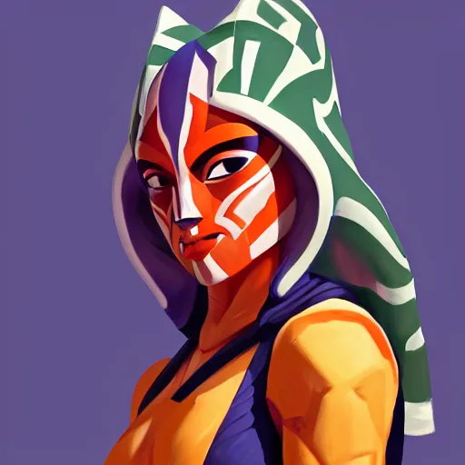 Image similar to greg manchess portrait painting of ahsoka tano as overwatch character, medium shot, asymmetrical, profile picture, organic painting, sunny day, matte painting, bold shapes, hard edges, street art, trending on artstation, by huang guangjian and gil elvgren and sachin teng