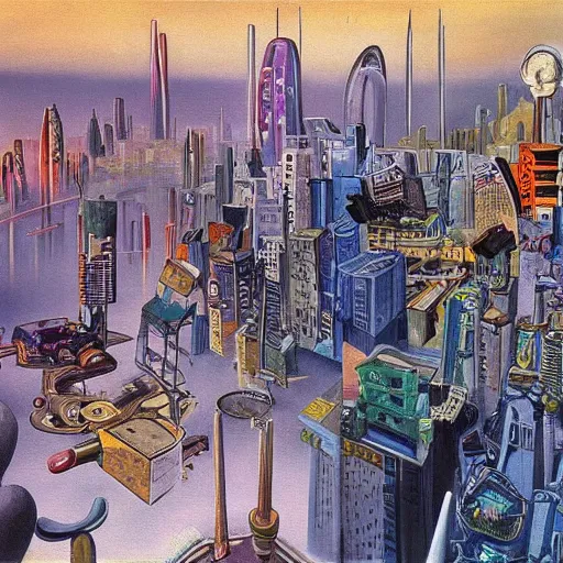 Prompt: a painting of cyberpunk city, salvador dali style