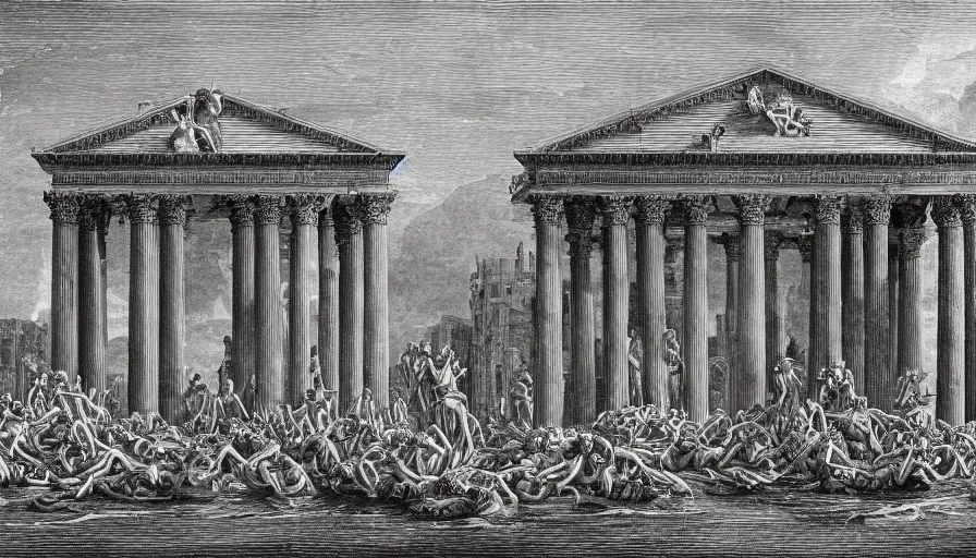 Prompt: a huge neoclassical pyramid flooded with arms and hands, by piranesi, leica sl 2 5 0 mm, heavy grain, high quality, high detailed