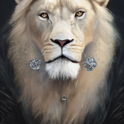 Image similar to a beautfiul award winning commission portrait of an anthro albino lion wearing diamond victorian armour,digital art,art by greg rutkowski,character design by charles bowater,photorealistic,ross tran,hyperdetailed,detailed face,fascinating,2021,western comic style